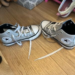 Girls Converse Hi Top Silver Glitter size 11